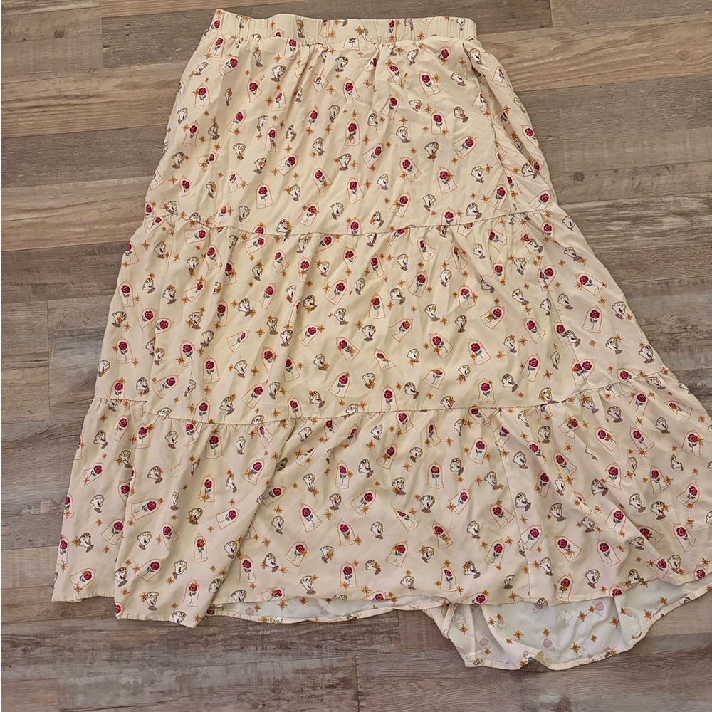 Her Universe Cream Maxi Skirt with Red and Gold Floral Accents